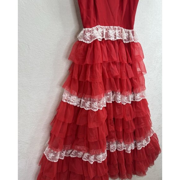 Vintage Women's 1970's Layered Red White Dress Cupcake Party Cocktail Size 7 - Picture 4 of 16